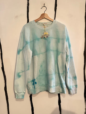 natural fabric dyed striped blue and green crewneck sweatshirt
