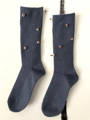 navy cashmere socks with recycled sequins