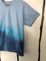 hand dyed fabric T-shirt with blue hombre detailing
