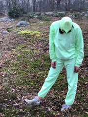 green Balaclava and hand dyed fabric sweatpants and  crewneck