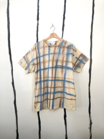 natural fabric dyed T-shirt with plaid detailing