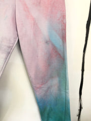 tie dye fabric sweatpants with blue and pink natural coloring