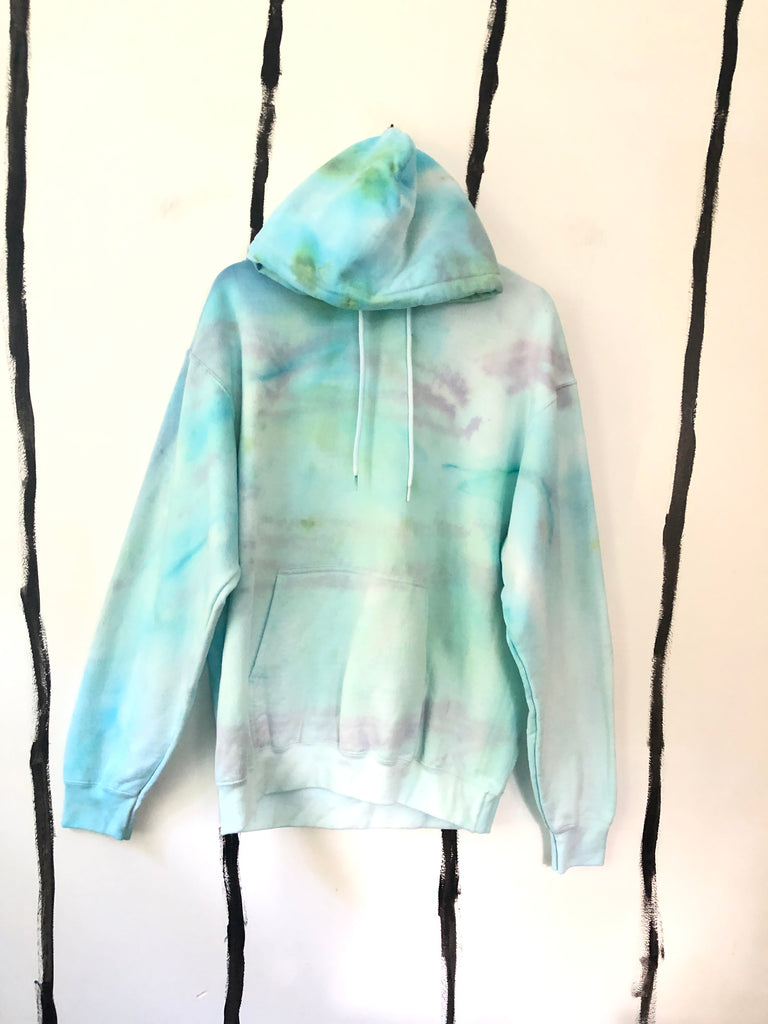 natural fabric dyed cotton hoodie in blue white and purple