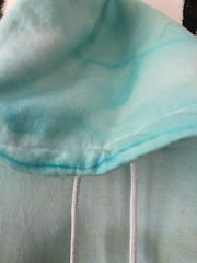 blue natural tie dye hoodie hood close up